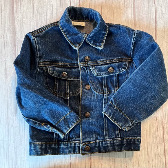 Vtg Pitchriders Dark Wash Jean Jacket Snap Buttons Child 5 6 Western Cowboy - Picture 14 of 16